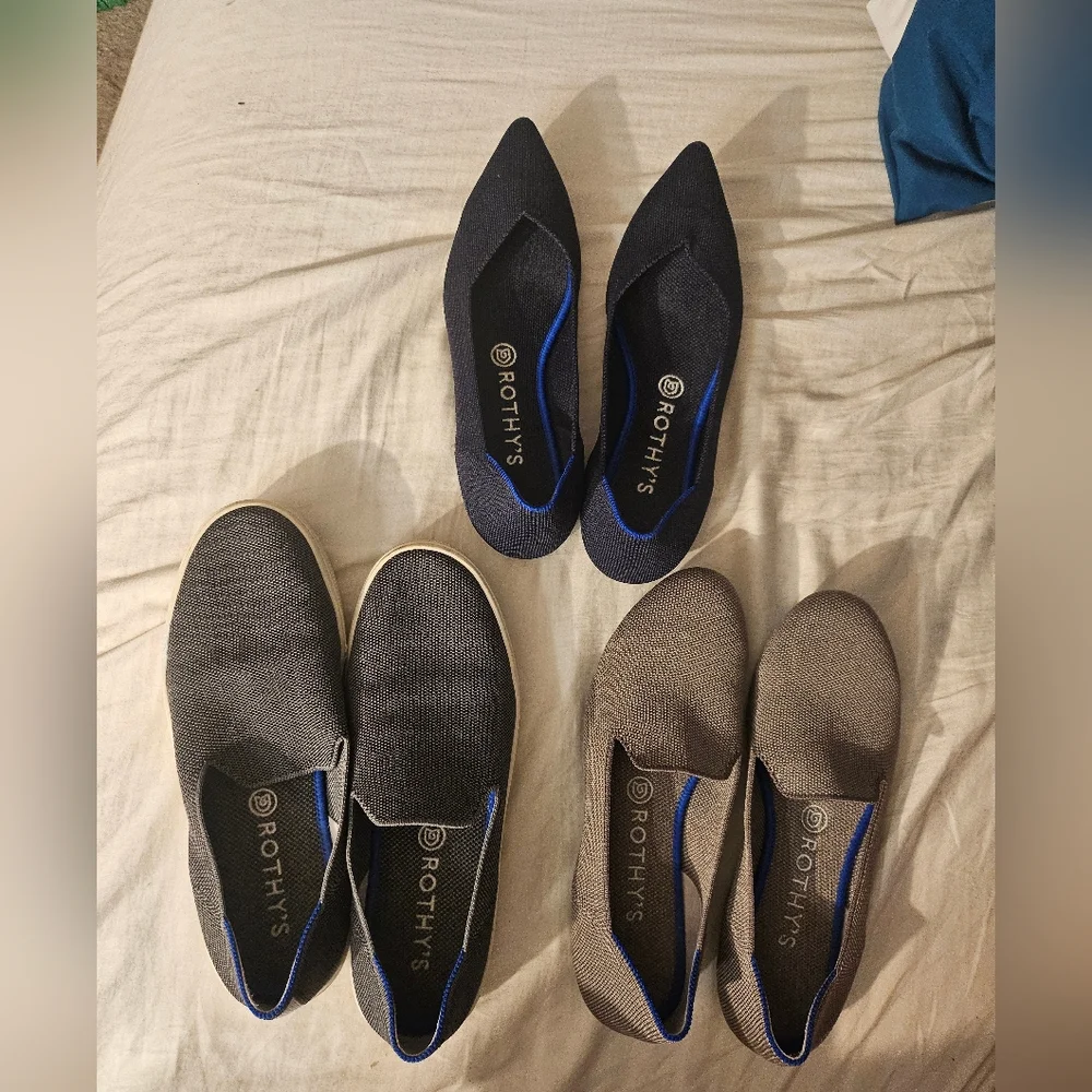 Women's‎ Rothy’s Lot size 8.5, 3 Pairs, Used, Blue, Grey, Mocha
